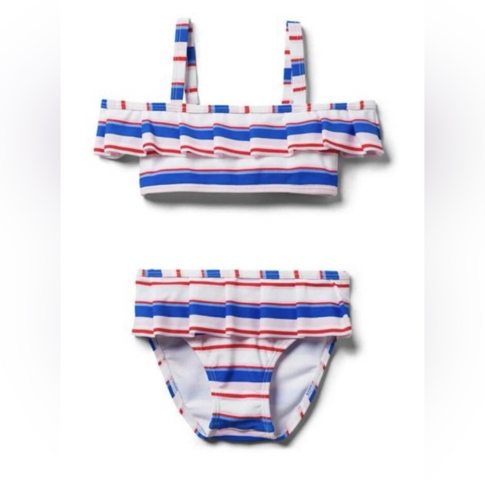 Girls JANIE AND JACK White/Blue/Red/Pink Ruffle Two Piece Swimsuit Bikini  Sz 4